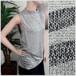 NEW Bar III Metallic Chevron Sleeveless Top in Silver Gray